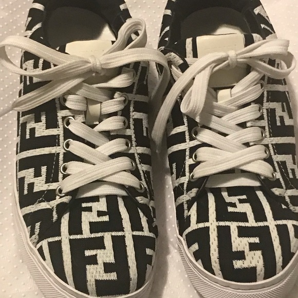 FENDI Sneakers Roma Black/White FF Tech Fabric lace-up🇮🇹 - Picture 9 of 11